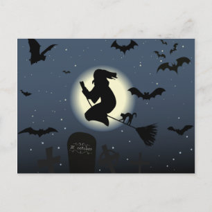 de vliegende heks halloween scène briefkaart