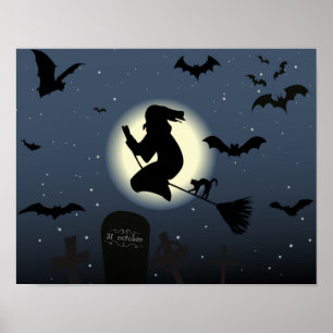 de vliegende heks halloween scène poster