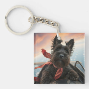 De vliegende Schotse Terriër hond Sleutelhanger
