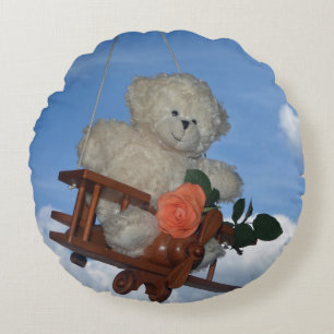 De vliegende teddybeer rond kussen