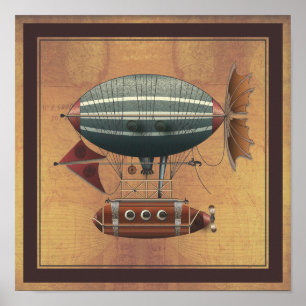 De vliegmachine Aleutian Steampunk Poster