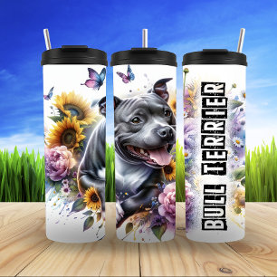 De vlindertuin van de Bull Terrier Thermosbeker