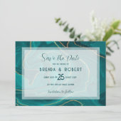 De vloeibare marmer van Turquoise sparen de Datum Save The Date (Staand voorkant)