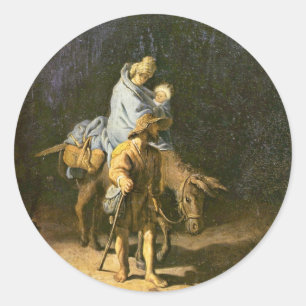 De vlucht naar Egypte. Door Rembrandt (beste kwali Ronde Sticker