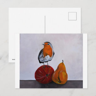 De vluchtige bezoek van de Roodborst Schilderij do Briefkaart