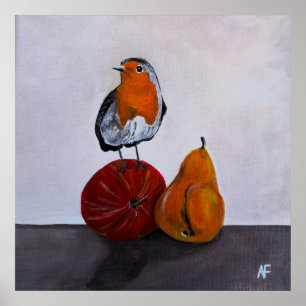 De vluchtige bezoek van de roodborst schilderij do poster