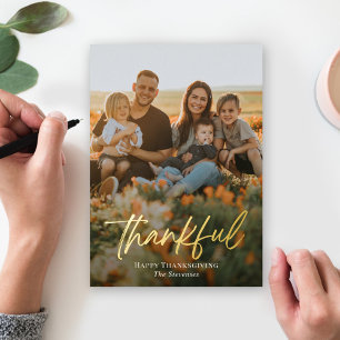 De Vœux En Aluminium Brossé Thankful Foil Thanksgiving Carte photo