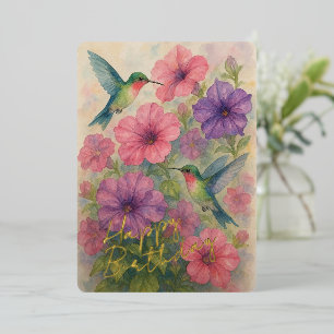 De Vœux En Aluminium Carte d'Anniversaire Gold Foil aux colibris coloré