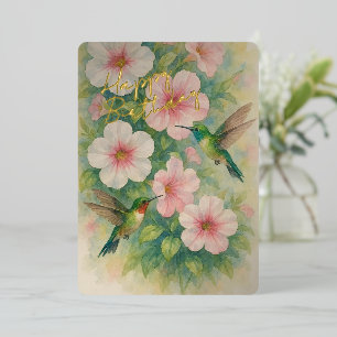 De Vœux En Aluminium Carte d'Anniversaire Gold Foil aux colibris coloré