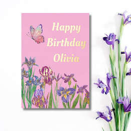 De Vœux En Aluminium carte d'anniversaire iris rose