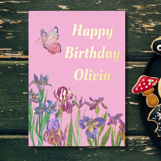 De Vœux En Aluminium carte d'anniversaire iris rose