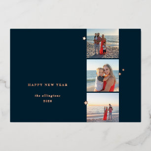 De Vœux En Aluminium Carte Foil Star Triple Photo Holiday