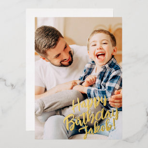 De Vœux En Aluminium Carte personnalisée avec photo et feuille d'or Joy