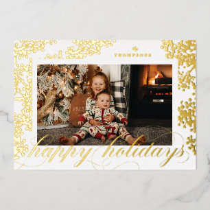 De Vœux En Aluminium Foil Script Happy Holidays Foliage Carte photo