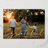 De Vœux En Aluminium Gratuit Script Foil Thanksgiving Carte photo (Recto)