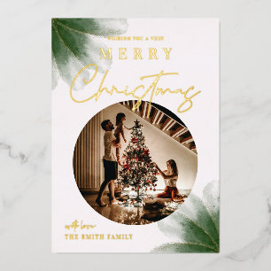 De Vœux En Aluminium Joyeux Noël vert Script Photo Carte Foil
