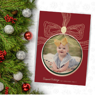 De Vœux En Aluminium Noël Bauble & Bow Deep Red Gold Carte photo
