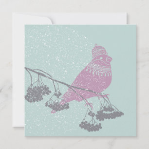 De vogel van de winter op bessentakken, lantaarn - feestdagenkaart