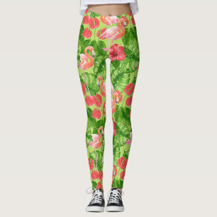 De vogels van de flamingo en tropisch plant leggings