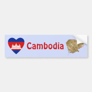 De Voiture Autocollant Cambodge Drapeau Cœur + Carte