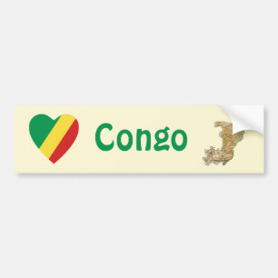 De Voiture Autocollant Congo-Brazzaville Drapeau Cœur + Carte