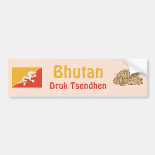 De Voiture Autocollant Drapeau Bhoutan + Carte