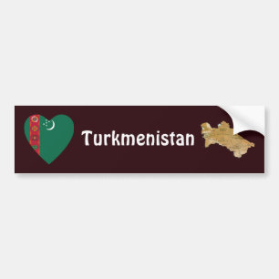 De Voiture Autocollant Drapeau Turkménistan Cœur + Carte