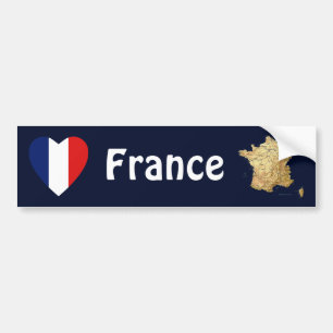 De Voiture Autocollant France Drapeau Cœur + Carte