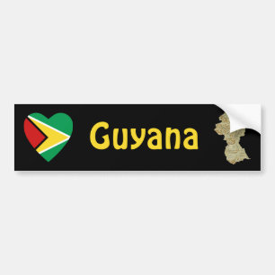 De Voiture Autocollant Guyana Drapeau Cœur + Carte
