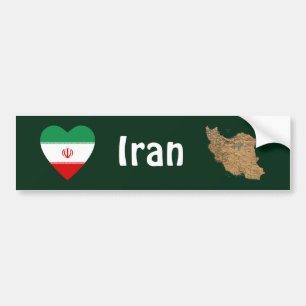 De Voiture Autocollant Iran Drapeau Cœur + Carte
