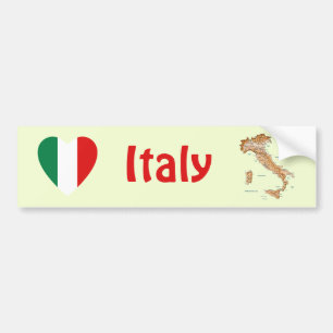 De Voiture Autocollant Italie Drapeau Cœur + Carte