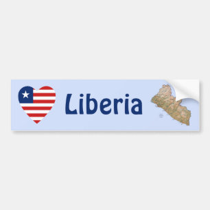 De Voiture Autocollant Liberia Drapeau Cœur + Carte