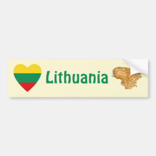 De Voiture Autocollant Lithuanie Drapeau Cœur + Carte