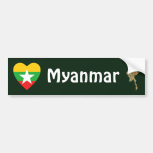 De Voiture Autocollant pare-chocs Myanmar Drapeau Cœur + Cart