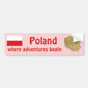 De Voiture Autocollant Pologne Drapeau + Carte