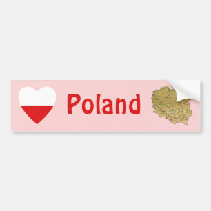 De Voiture Autocollant Pologne Drapeau Cœur + Carte