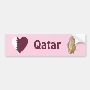 De Voiture Autocollant Qatar Drapeau Cœur + Carte