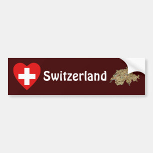 De Voiture Autocollant Suisse Drapeau Cœur + Carte