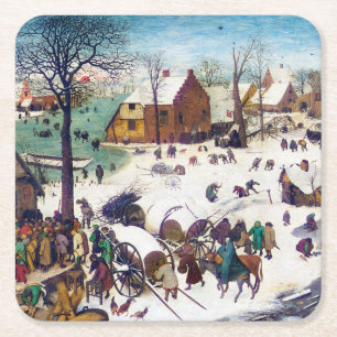 De volkstelling in Bethlehem, Pieter Bruegel Vierkante Kartonnen Onderzetter