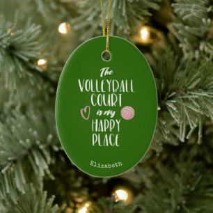 De volleybalrechtbank mijn gelukkige plek geperson keramisch ornament