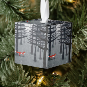 De vos en het bos kubus ornament