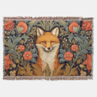 De vos en rode bloemen art nouveau stijl deken