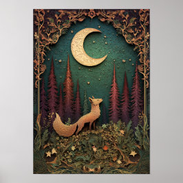 De vos | Night Spring Forest Art Poster