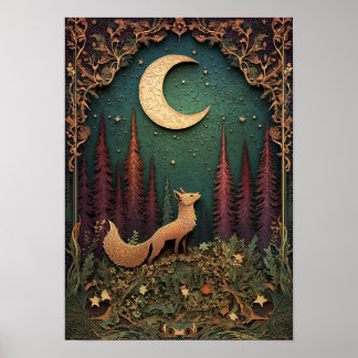 De vos | Night Spring Forest Art Poster