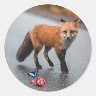 De vos van het Roos en de vlinder Ronde Sticker