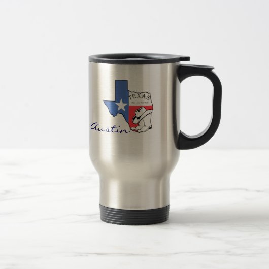 De Voyage Austin, Texas State Map avec étoile, Bottes, Mug C (Droit)