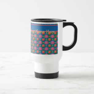De Voyage Chic Rangoli Fleurs et Polkas sur Blue Travel Mug