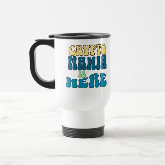 De Voyage Crypto Mania Retro Blue Travel Mug (Gauche)