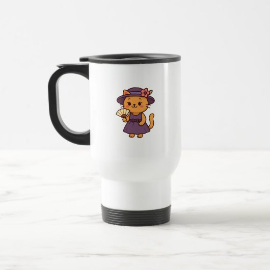 De Voyage Mug Chat Élégant avec Éventail (Gauche)