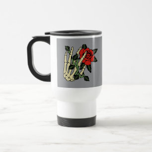 De Voyage Skeleton Main avec Rose Travel Mug - Personnalisab